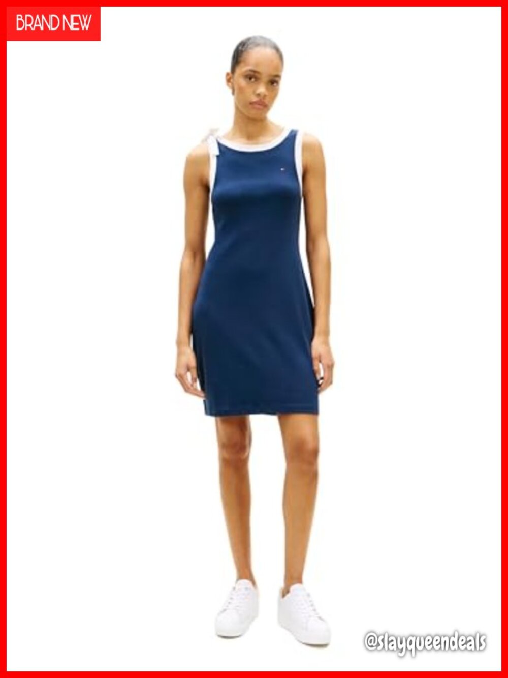 Sleeveless Cotton T-Shirt Dress with Bow Detail Casual Sheath Dress